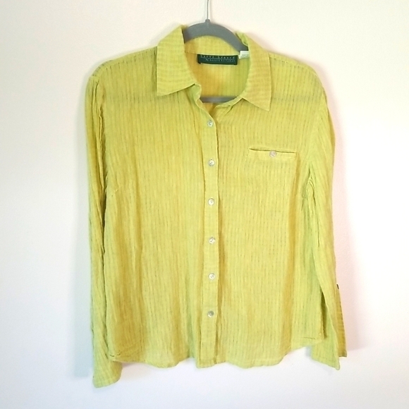 𝅺Harve Bernard Linen/cotton Button Down sweater/blouse Size Xlarge lime green - Picture 1 of 6